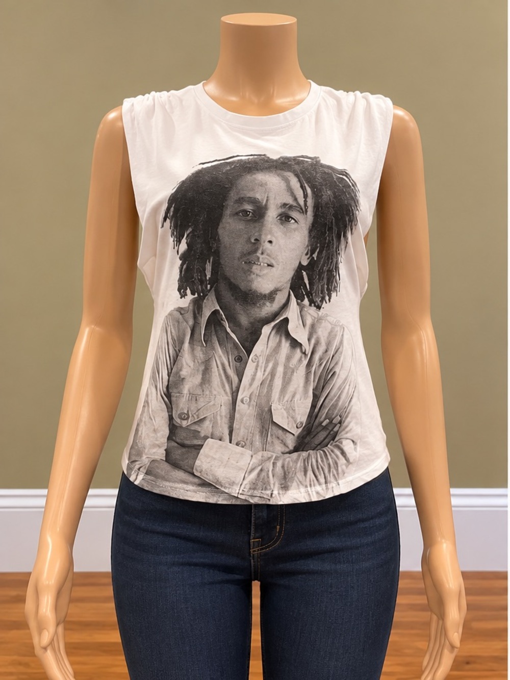 Zion Rootswear Bob Marley Graphic Open Back Cutout Tank Top 2010s